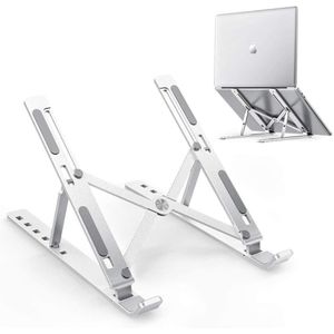Adjustable Aluminum Laptop Stand – Foldable Ergonomic Riser – Cooling Ventilation – 6 Angles – Compatible with MacBook, HP, Dell, Lenovo – Silver