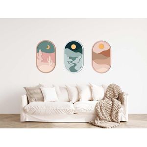 طقم تابلوهات خشب ثلاثي الأبعاد 3 قطع بتصميم مناظر طبيعية بوهو مودرن