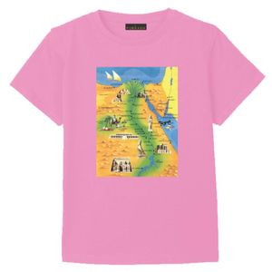 Pink cotton t-shirt ancient Egypt Tourist Map Historical Landmarks Design Pyramids