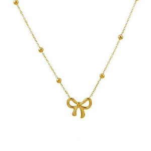 Dainty Bow Pendant Necklace for Women - Minimalist Chain with Gold Bead Accents - Elegant Ribbon Necklace - Premium Gift for Her