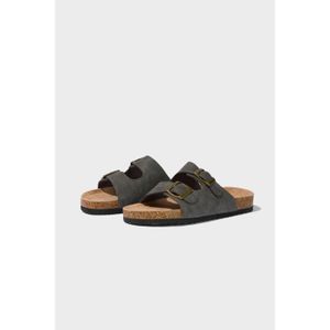 Defacto Men Kids Solid Sole Double Strappy Faux Leather Slippers