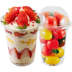 Artpreti 25 Sets 12oz Clear Plastic Parfait Cups with Dome Lids(NO HOLE) - Disposable Dessert Cups with Lids for Kids, Dips Snacks and Veggies, Fruit Yogurt Smoothie Iced Cold Drinks, No Leaking
