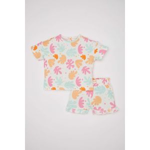Defacto طقم بناتي شورت وتيشيرت قصة عادية - قطعتين