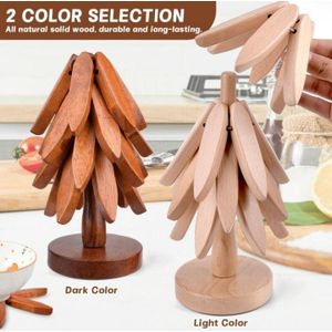 Bamboo Wood Tree-Shaped Coaster Set (5 Pieces with Holder)