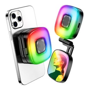 PLOKAMA ML-50 Pro RGB Magnetic Fill Light – Rechargeable LED Light with Built-in Mirror & Strong Magnetic Mount - Black