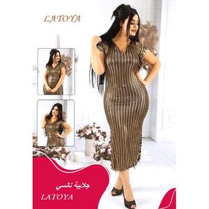 جلابية رقص شرقي (جلابية نانسي) اسود مقلم ذهبي