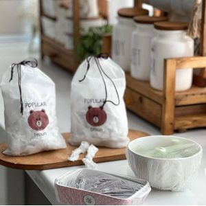 اكياس حفظ وتغطية الطعام باندا 100 قطعة - اغطية مرنة للاطباق والاوعية قابلة للتمدد - اكياس حفظ الطعام للفواكه والخضروات