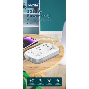 LDNIO  Power Strip (3250W) with 65W Fast Charging – featuring 2 Type-C ports, 2 USB ports, and high-quality materials.