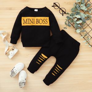 Fashion MINI BOSS Baby Boys Fashion Long Sleeves Outfit Set Black