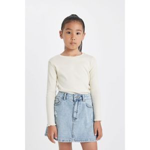 Defacto Girl Crew Neck Regular Fit Long Sleeve T-Shirt - Ecru