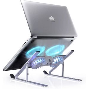 Laptop Stand Portable Foldable Laptop Stand Aluminum Laptop Cooling Stand with 2 Cooling Fans RGB Lights 7 Height adjustments Compatible with 10 to 15.6 inch laptops (Silver)