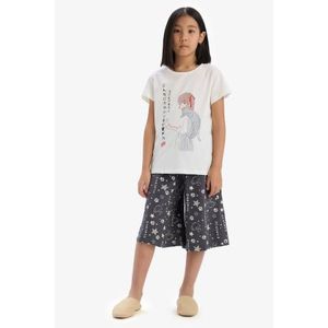 Defacto 100% Cotton Anime Printed Waist Elastic Pajamas Set Girl Kids