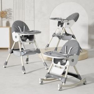 Kidilo كرسي مرتفع للأطفال قابل للطي 2 في 1 وكرسي هزاز - مستلقٍ قابل للتعديل مع عجلات 360° (8131A)