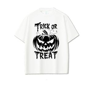 Halloween Trick or Treat T-Shirt, White, Pumpkin Graphic Print, Short Sleeve, Casual Style