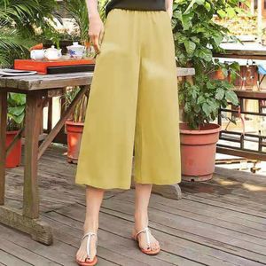 Fashion Women Cotton Linen Pants Ladies Elastic Waist Straight Trousers  Spring Loose Wide Leg Long Pants Solid Casual Thin Sports Pants DOU @ Best  Price Online