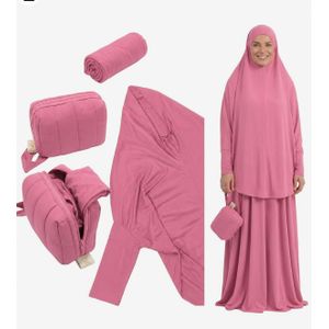 Portable Prayer Drop for Women, 2 Pieces Foldable Hijab with Small Bag, Lightweight Travel Khimar, Instant Full Coverage Medium Berry Pink