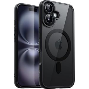 Jetech Magnetic Case for iPhone 16 Plus, Black  Compatible with MagSafe, Solid Color Matte TPU Frame, Clear Back, Shockproof Bumper