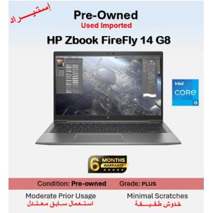 HP Preowned Zbook FireFly 14 G7 Intel® Core™ i5-1135G7 - RAM 8GB - Storage SSD 256GB - GPU Intel (R) Iris Xe Graphics - Grade B - Windows - Display 14 INCH FHD - English Keyboard ( Used Imported )