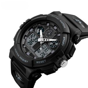 Skmei Men's Full Black Military Sport Watch - Dual Display Analog-Digital - Water Resistant