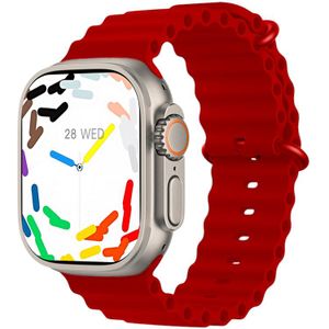 ساعة T8000 الذكية، شاشة غير محدودة كبيرة، شحن لاسلكي - أحمر