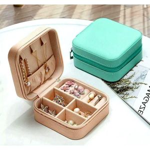 Portable Mini Jewellery Box Organiser, Travel Size Storage Case with Compartments, Beige
