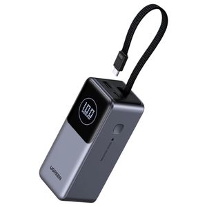 Ugreen بنك طاقة رقمي سلكي بكابل USB-C بطارية، أمبير 20000 مل، منفذان USB-A + USB-C، أسود - PB723