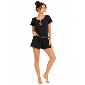 Caesar Women's Derby two-piece pajama set: shorts and a button-down t-shirt.