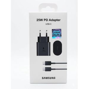 Samsung شاحن سامسونج سريع 25 وات (طقم كامل) - يشمل رأس شاحن PD وكابل USB-C إلى USB-C (3 أمبير) - أسود