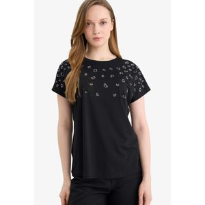 Defacto تيشيرت نص كم برقبة مستديرة بطبعة أحجار