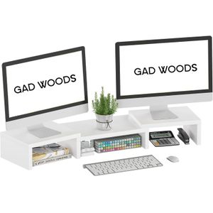 Desk Organizer for 2 Monitors or Monitor and Laptop - High Quality MDF - Desk Organizer Shelf with Side Storage Units - White