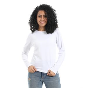 Red Circle أحمر Circle بادى سنجل كم طويل رقبة ضيقة - ابيض