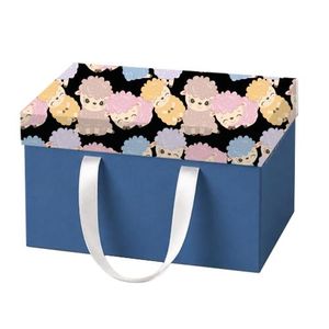 Gift Box Bag with Ribbon Handles,blue and Black, Cute Sheep Pattern, Rectangular Eid Al Adha 