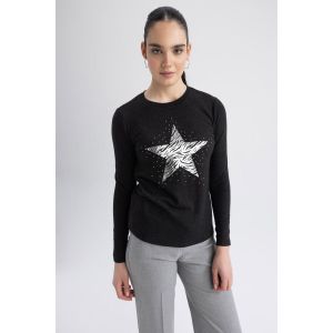 Defacto Woman Crew Neck Regular Fit Long Sleeve T-Shirt - Antra Melange