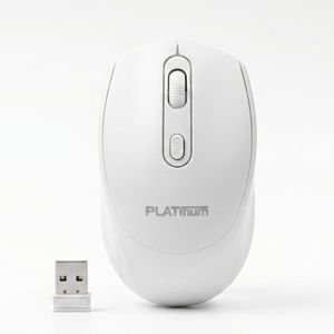 Platinum ماوس لاسلكي من بلاتنيوم PL-110 - وضع مزدوج - قابل لإعادة الشحن - نقرة صامتة - دقة 1200 نقطة في البوصة - إضاءة RGB - تصميم أنيق - أبيض