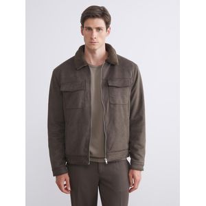 LC Waikiki معطف رجالي مصنوع من الجلد المدبوغ بطوق فرو ومقاس ملائم