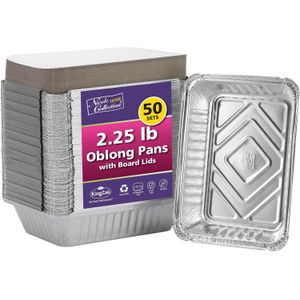 Aluminum Pans With Lids - 50 Count - 2.25LB 8.5"x6" Oblong Pans - To Go Containers With Lids - Disposable Tin Foil Pans - Perfect For Catering, Meal Prep, Baking, Freezer Safe