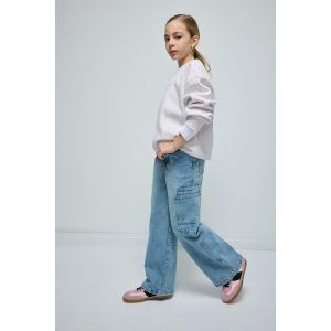 Defacto Girl Wideleg Cargo Trousers - Mid Blue