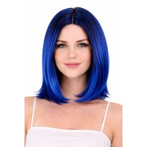 باروكه للنساء قصيره كاريه مستقيمه من الفايبر الحراري باللون الازرق 