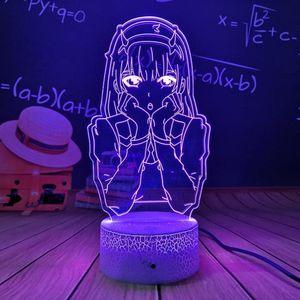 3D Illusion Anime Night Light, Zero Two Figure, Purple, ABS Plastic, LED, Color Changing, Touch Control, Tabletop, Indoor, Bedroom/Nursery Decor
