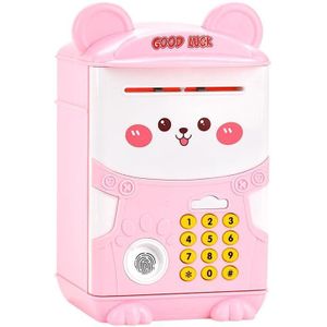 Electronic ATM Piggy Bank for Kids Password and Money Puller, with Assorted Music Every Time Cash Deposit and Light Effects, Strong Shock Proof (Pink)