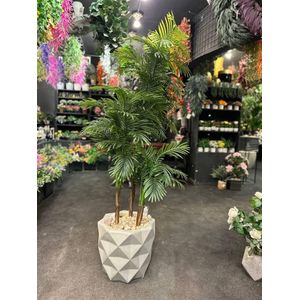 tree Green leather leaf palm tree, 160 cm, with a white boot made of marble and slate