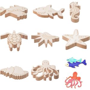48PCS Unfinished Wood Ocean Animal Cutouts for Kids  Wooden Painting Bulk Crafts for Kids to Paint,Sea Animal Life Cutouts for Home Decoration DIY Crafts(48)