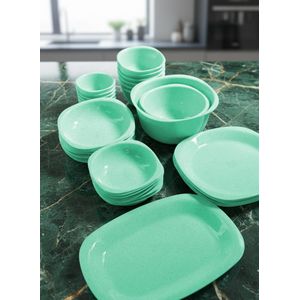 Eco Plast طقم عشاء ويف 33 قطعة اطباق واوعية متنوعة من البلاستيك الصحي الآمن للاستخدام الحراري في الميكروويف متعدد الاحجام والاشكال - تركواز جرانيت
