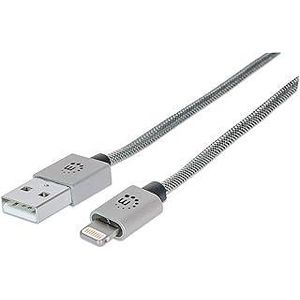 Manhattan 394338 iLynk Lightning Cable- A Male To 8 Pin Male, 1 Meter, Metallic Silver