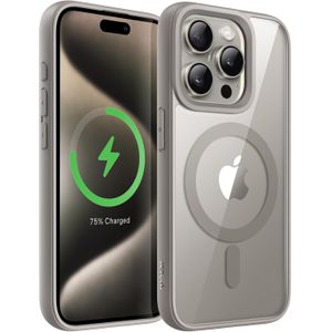 جراب حماية خلفي رفيع شبه شفاف مطفي مضاد للصدمات بحماية قصوى من السقوط متوافق مع شاحن ماج سيف لموبايل ايفون 13 برو ماكس رمادي ، سيليكون