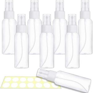 زجاجات رذاذ صغيرة، زجاجات رذاذ صغيرة سعة 60 مل، زجاجات رذاذ بلاستيكية صغيرة فارغة بحجم السفر سعة 2 أونصة مع رذاذ ناعم، عبوات سوائل صغيرة قابلة لإعادة التعبئة مع ملصقات (عبوة من 8 قطع)