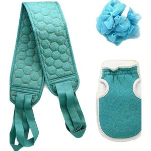123 3 Piece Body Scrubber Set, Includes Shower Gloves, Loofah, Back Brush, Bath Sponge