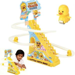 Kidology Kids Electric Stair Climbing Track Toy, Spinning Duck Toys with Flashing Lights and Music for Toddlers Boys and Girls (3 Duck Slides)
