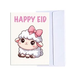 Eid-Al-Adha Greeting Card with Envelope, Cute Lamb Design, Festive Theme H,