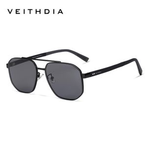 VEITHDIA Men's Square Aviator Polarized Sunglasses, UV400 Protection, Lightweight Metal Frame, Grey Lens, Outdoor & Driving Eyewear